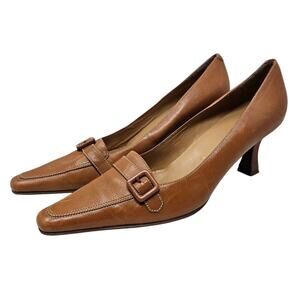 Vintage Y2K 8.5 Bandolino Brown Leather Pointed Square Toe Minimalist Heel